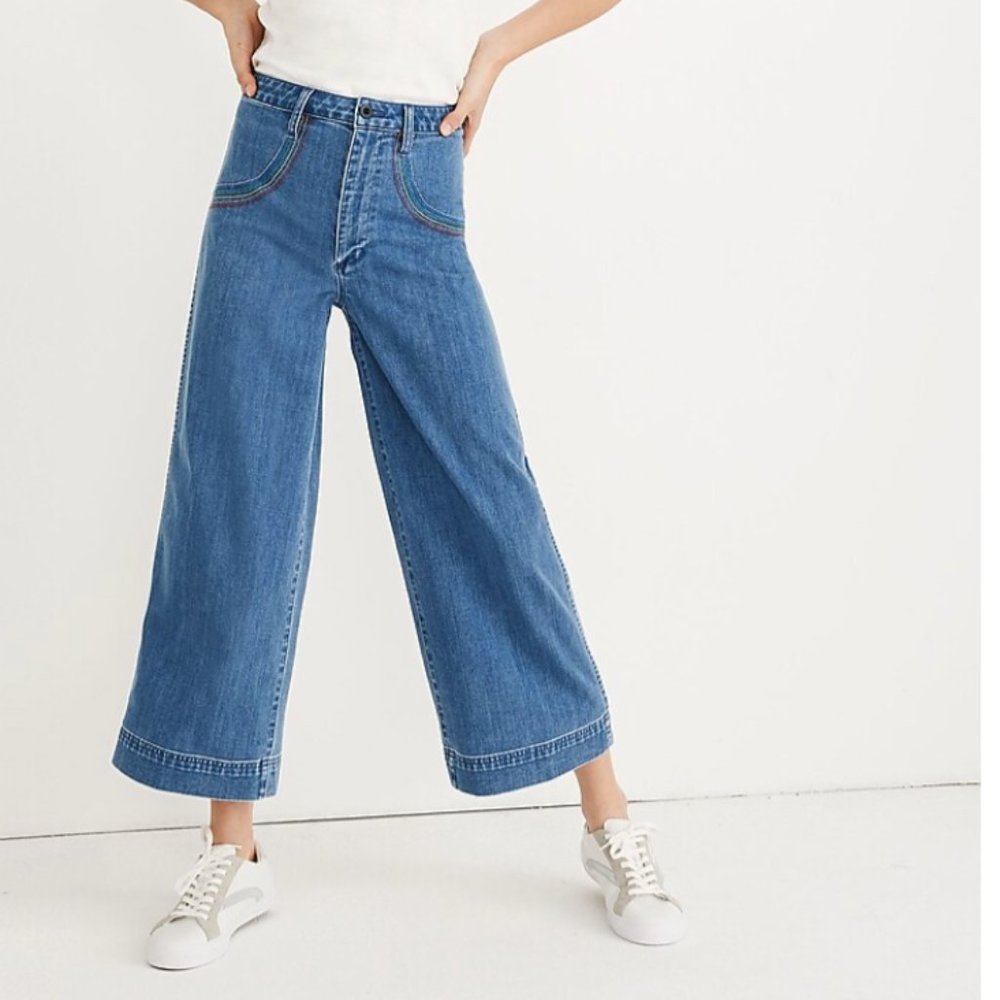 Madewell Emmett Wide-Leg Crop Jeans: Rainbow Stitched Edition 29 blue